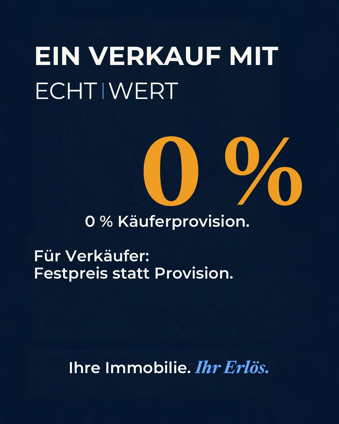 Folie 2: Ein Verkauf mit Echtwert. 0 % Käuferprovision. Für Verkäufer: Festpreis statt Provision.